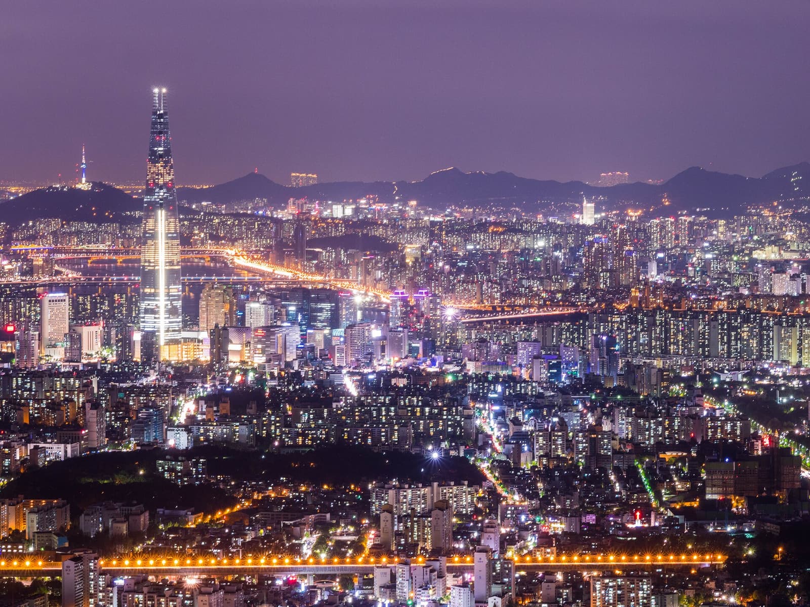 Seoul at dusk, seen from a hilltop